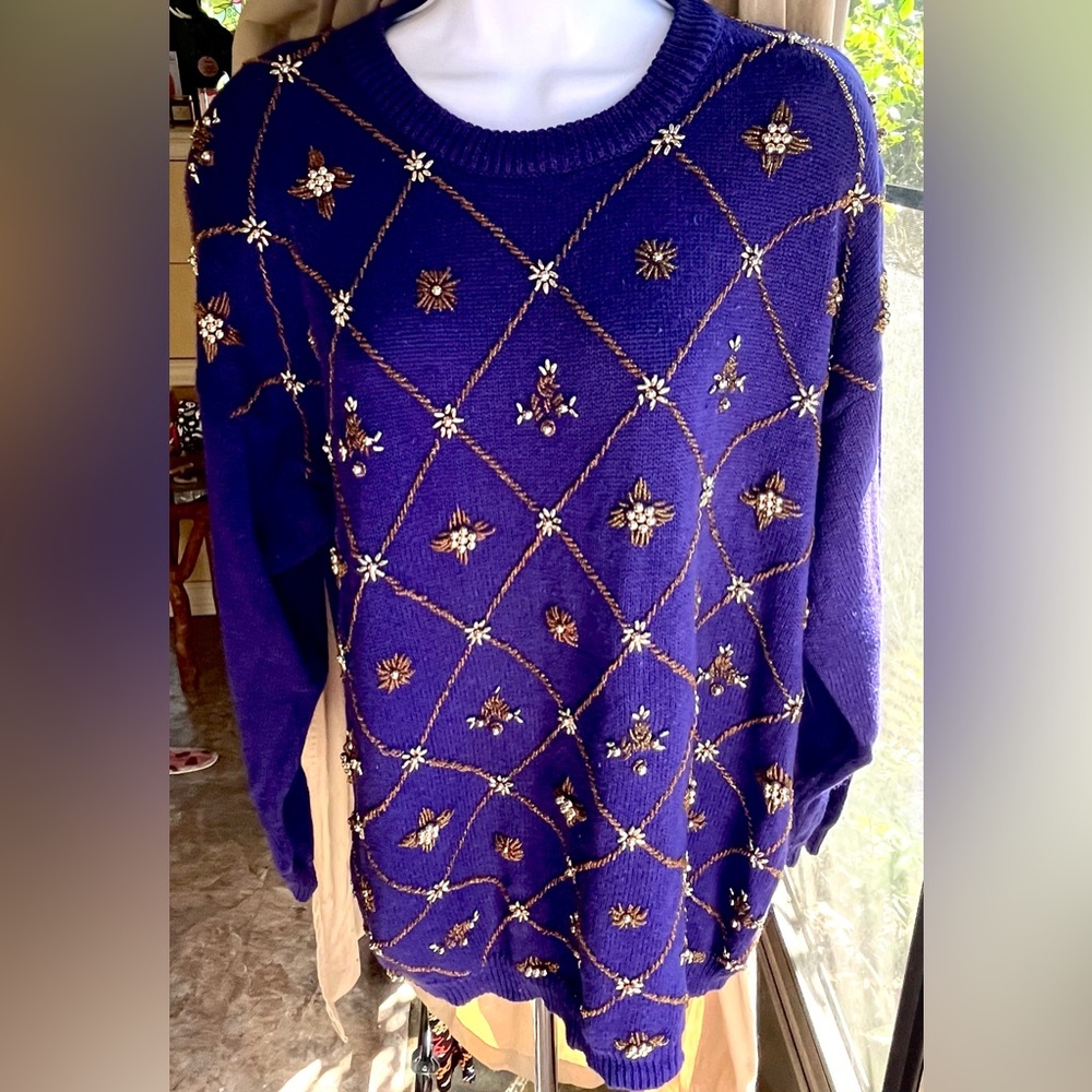 Elegant Purple Embellished Sweater